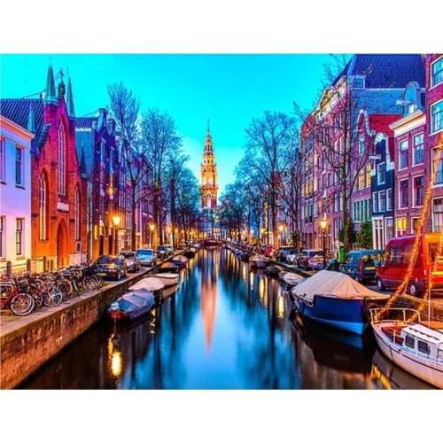 Full Square Drill Diamond painting Amsterdam Street Bridge DIY 5D Diamond mosaic embroidery landscape Cross stitch kits BY491