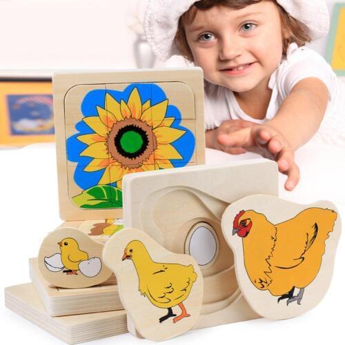 Wooden Cartoon Man Woman Frog Sunflower Growth Process Puzzle Helps promote the babys visual development Education Kids Toy