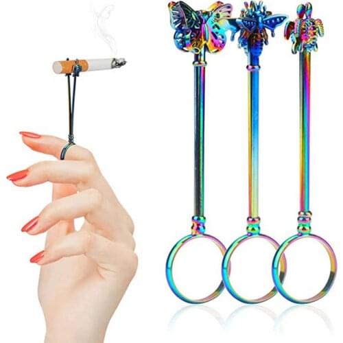 Cigarette Holder Turtle Butterfly Shape Hands-Free Copper Smoker Finger Bracket Gentleman Smoking Clip Elegant Delicate Crafts