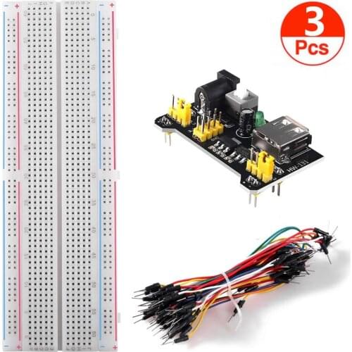 For Starter Kits 830 MB-102 Tie Points Solderless Breadboard + 3.3V 5V Power Supply Module + 65pcs Jumper Cables K3