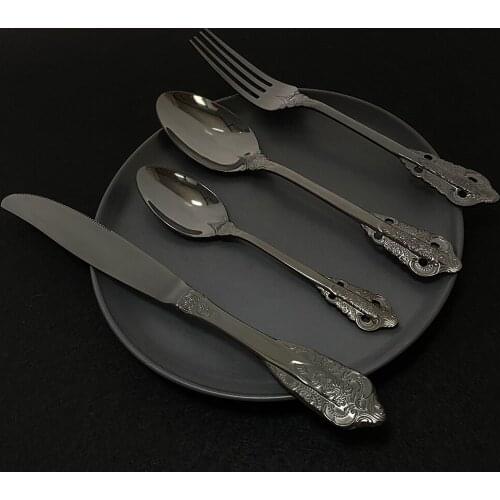 Exquisite Black Cutlery Set Flatware 304 Stainless Steel Dinnerware Tableware Silverware Set Dinner Knife and Fork Dinner Set