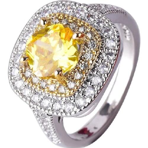 Trendy Rings for Women Accessories 925 Silver Jewelry Wedding Engagement Promise Party Gift Citrine Zircon Gemstone Finger Ring