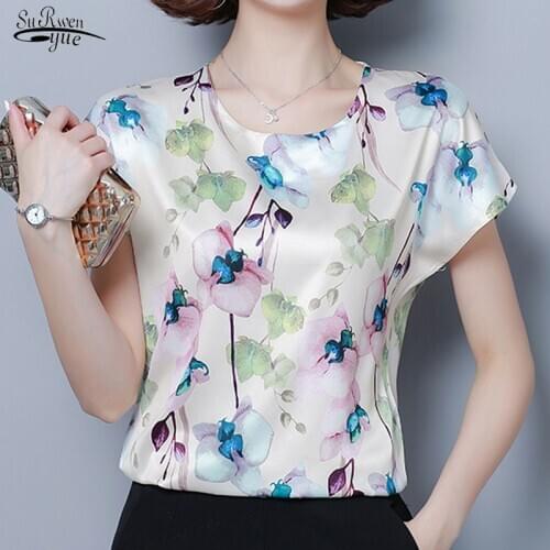 Chemisier Femme 2021 Summer New Short Sleeve Round Neck Printed Silk Tops Simple Korean Loose Plus Size 4XL Blouse Women 9373 50