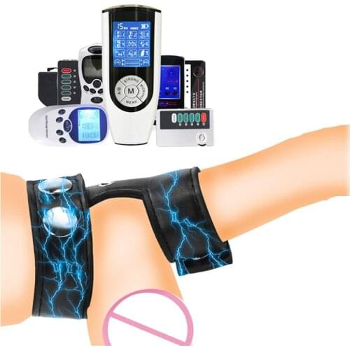 Electro Shock Leather Penis Ring Adjustable Cock Ring Delay Bondage Scrotum Ring Penis Stimulator Extender Sex Toys For Men Gay