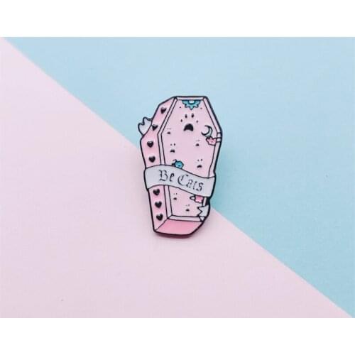 Creative Punk Pink Skeleton Coffin Tombstone Enamel Brooch Sun Moon Dog Paw Alloy Pins Badge Accessories Woman Jewelry Gift
