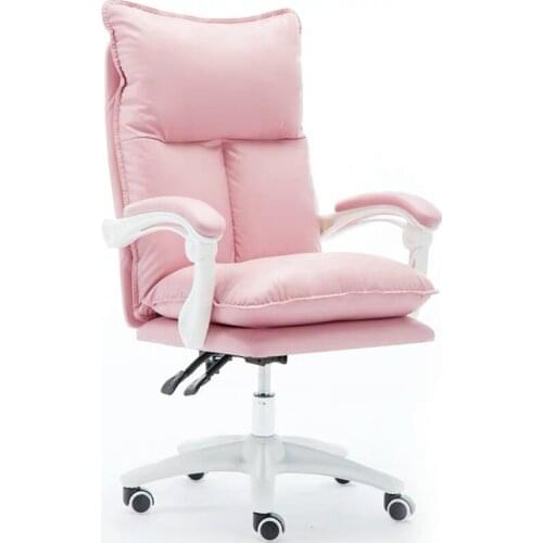 New comfortable pink chair soft office PU Leather chairs with footrest Reclining computer cotton chair Rotatable gaming chair
