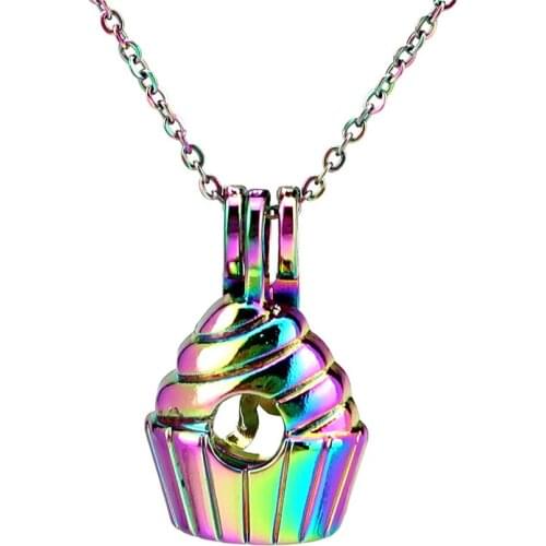 C950 COLORS Cake Ice Cream Cage Locket Necklace Pendant Aroma Essential Oil Diffuser Fun Gift