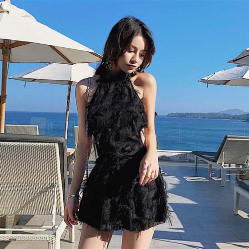 Swimsuit 2021 New Jumpsuit Boxer Conservative Thin Cover Belly Boxer Fresh Irregular Plush Tassel Decoration Hot Spring Students