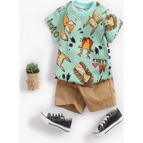 Baby Summer Casual Suit 0-18 Months Kids Cartoon Print Short-Sleeved Shirt + Shorts Two Pieces Sets Boutique Children Clothing