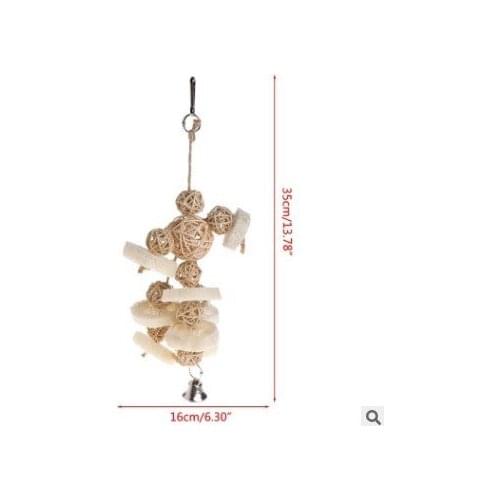 LHXMAS PET TOYS Parrot toys chewing bite training Hanging cage Vine Bal Bell natural primary color loofah Luo nibbling toy