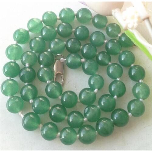 Hot AA Natural 8mm round green jades Necklace 18