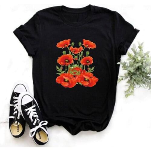 Mayos Ladies T-shirt Poppy Red Casual Ladies T-shirt Kawaii Clothes Harajuku Fashion Short Sleeve