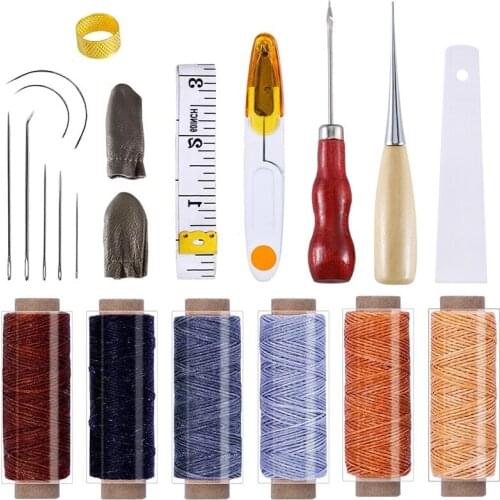 Imzay 22Pcs Leather Craft Starter Kit And Supplies Leather Thread, Upholstery Sewing Needles, Liquid Glue, Instructions