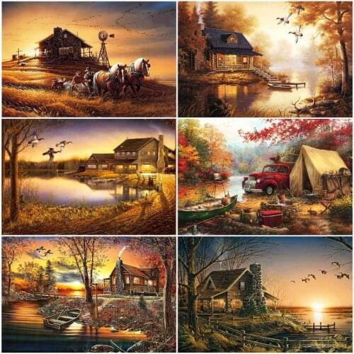 GATYZTORY Paint By Number Autumn House Drawing On Canvas HandPainted Painting Art Gift DIY Pictures By Number Kits Home Decor
