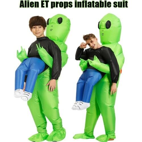 Green Alien Carrying Human Costume Inflatable Funny Blow Up Suit Cosplay for Party Fancy Dress Unisex Costume Halloween Costume