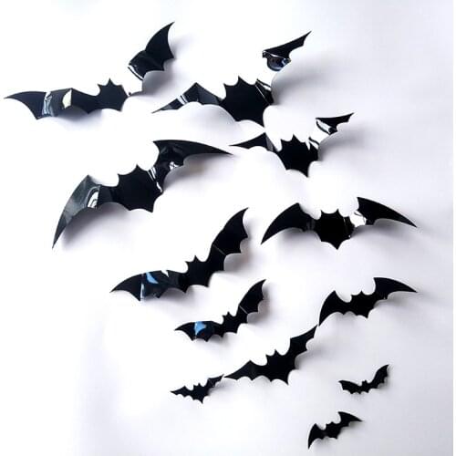 Wall Stickers For Home Halloween Decoration PVC Large Size Bat Stickers Home Room Decoration 12 pieces