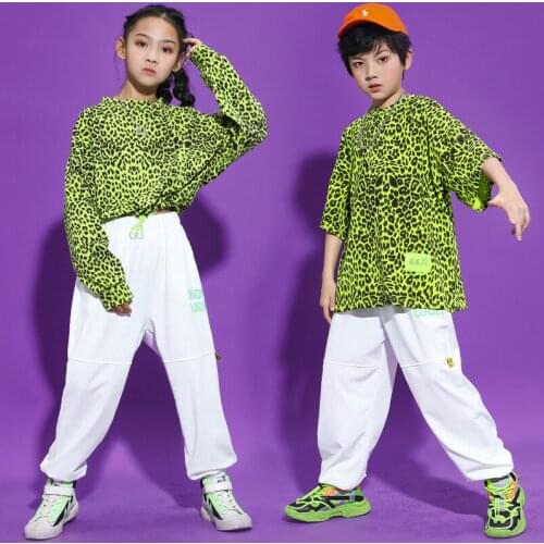 New Kids Modern Dance Hip Hop Clothes Long Sleeve Tops White Loose Pants Girls Jazz Street Dance Wear Boys Rave Clothes DQS6638