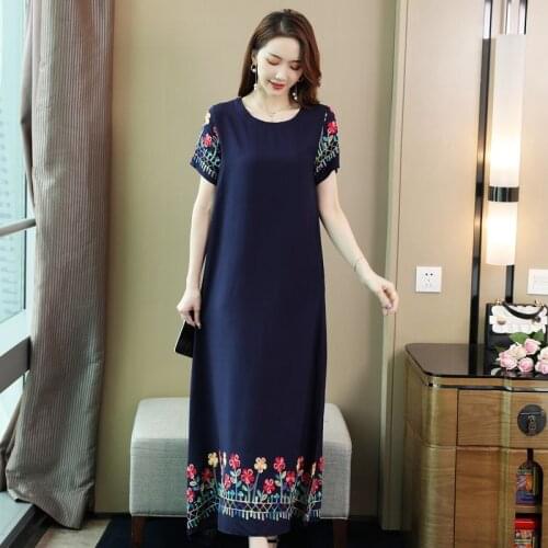2021 New Summer Fashion Womens Embroidery Floral Dress Female Vintage Style Long Dresses