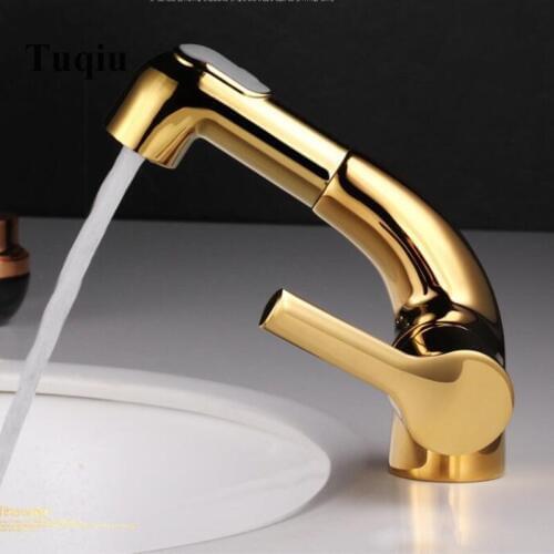 New Basin Faucet Bathroom Copper pull out Faucet Sink Mixer Tap Toilet Sink Hot Cold Single Handle Sink Faucet black gold