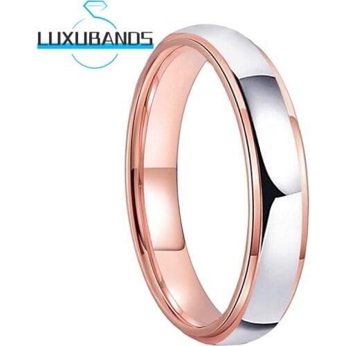 Wemens 4MM Rose Gold Wedding Rings Stepped Edges Tungsten Engagement Bands Polished Finished Comfort Fit