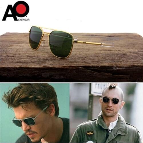 Men Aviation AO Sunglasses With Glass Lenes Vintage Classic Brand Designer American Army Military Optical Sun Glasses Eyewear