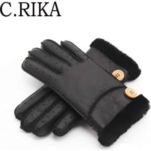 Gloves Real Sheepskin Winter Thick Gloves Women Fur Mitten Ladies Warm Outdoor Genuine Leather Gloves Girls Windproof Gloves