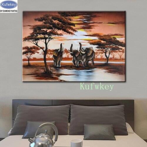 Full,Diamond Embroidery,5D,diy Diamond Painting,African Landscape Elephant,art,Cross-Stitch,kits,Diamond Mosaic,pattern,stickers