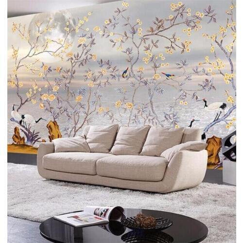 Custom photo wallpaper High quality silk cloth wallpaper hand-painted flowers and birds plain stereo large mural wall paper