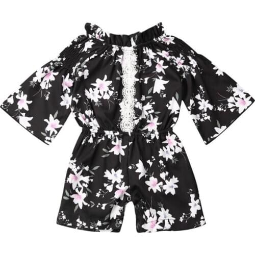 Toddler Romper Kids Baby Girl Summer Clothes Set Floral Lace Long Sleeve Romper Jumpsuit Outfits Sunsuit