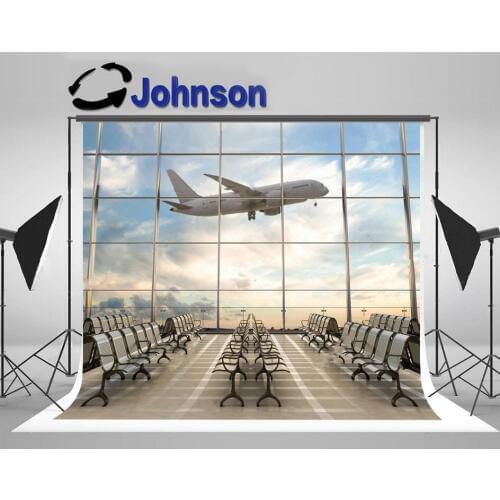 Empty Airport Terminal Lounge Airplane backdrop High quality Computer print wall backgrounds