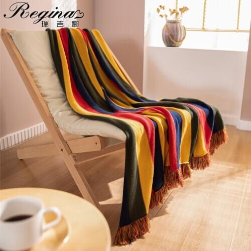 REGINA Mexican Serape Blanket For Bed Sofa Fashion Cotton Multicolor Beach Knitted Blanket Tassel Design Home Decor Tapestry
