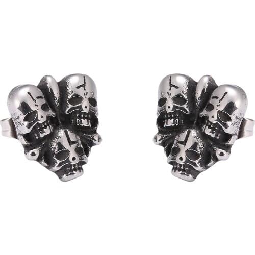 Punk Three Skulls Men Earrings For Women Stainless Steel Small Stud Earings Unisex Jewelry Gifts BB0679