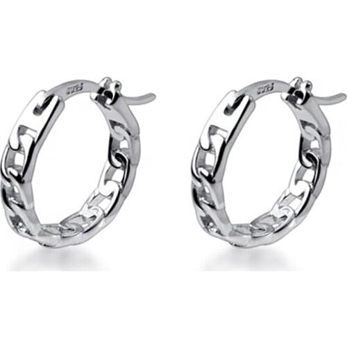 925 Sterling Silver Chain Hoop Earrings for Women Fashion Circle Round Piercing Jewelry Party Ear Accessory Gift