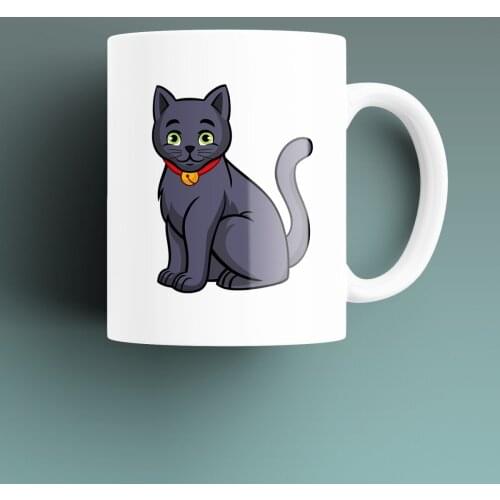 Blue Russian Cat 4 Patterned, Printed White Mug Cup, Porcelain Raw Material, Handle, Gift, quality Mug and Printing