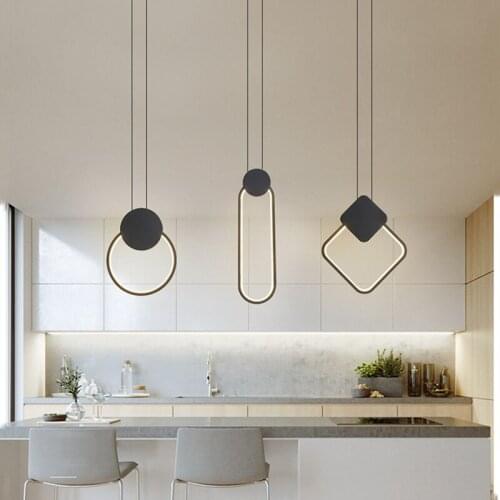 Modern LED Pendant Light Ring Black Hanging Lighting Fixture Dining Room Living Restaurant Nordic Lamparas Indoor Decor Lamp