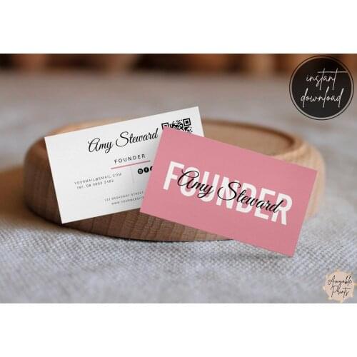 Editable Unique Boho Business Card Template with QR Code,Modern business cards design,Etsy shop business card,Calling cards prin