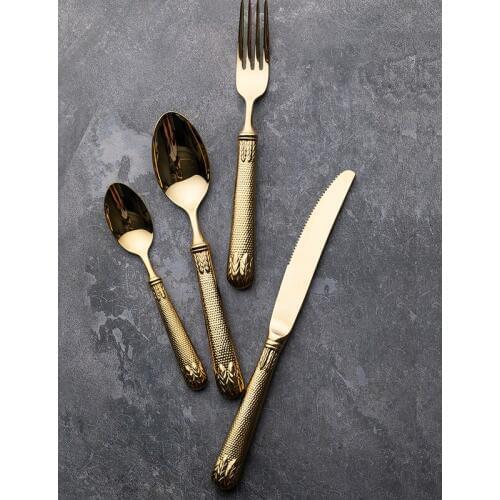 Vintage Vhigh-grade 304 stainless steel mirrored cutlery set Gold silver Western steak knife and fork spoon Set kitchen utensil