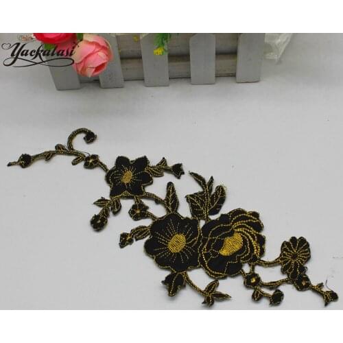 YACKALASI 5 Pieces/lot Iron On Patches Embroidery Fabric Flower Costume Flower Appliqued Accessories 24*10cm