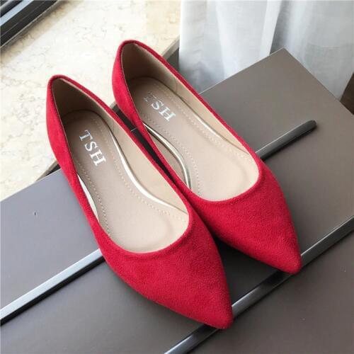 Women Flats Red Pointed Toe Shallow Mouth Slip on Moccasins Comfortable Casual Flat Heel Shoes Solid Color Army Green Gray 41 43