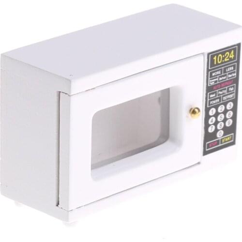 1pcs Pretend Play Furniture Toys 1:12 Miniature White Microwave Oven Dollhouse Kitchen Accessories