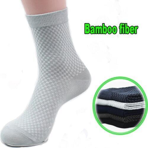 10PCS=5 pairs bamboo fiber Calcetines de hombre double needle small square business Dress Crew socks for Men