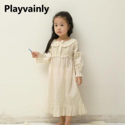 2021 Summer Girls Nightgowns Long Puff Sleeves Whire Bow Ruffles Pajamas Children Princess Sleepwear Cute Homewear E1033