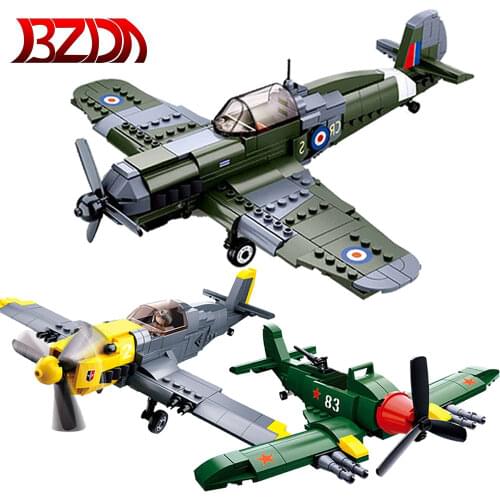 BZDA WW2 Military 290 PCS II North Africa Campaign Spitfire Fighter Plane Building Blocks Soldier Airplane Bricks Kids Toys Gift