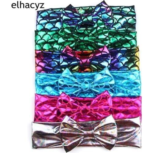 6pcs/lot New Chic Girl 4" Printed Hair Bows Headband Green Mermaid DIY Hair Accessories For Kids Headwear Women Party