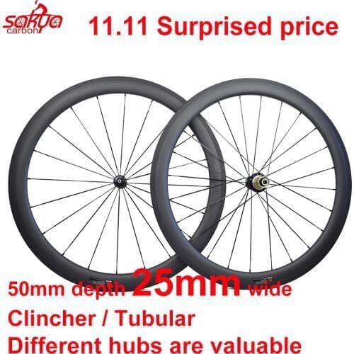 700C full carbon fiber road bike wheels 50mm deep 25mm wide clincher carbon wheels tubular carbon wheels