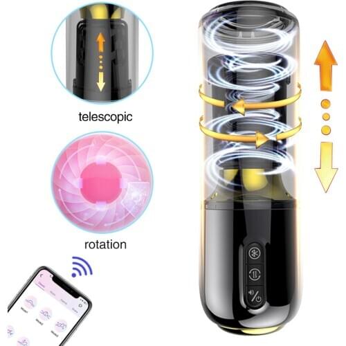 Automatic Male Masturbator Cup Telescopic Rotation APP Bluetooth Control Vagina Pocket Pussy Blowjob Vibrating Oral Sex Toys