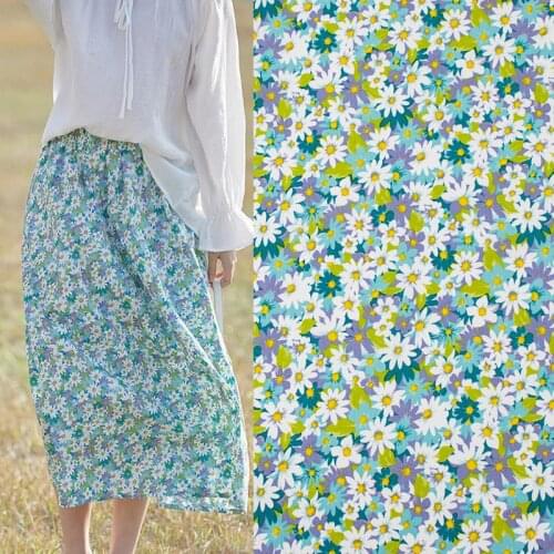 Pale Blue And White Flowers Cotton Fabric For Dress Tissus Coton Imprimé Telas Algodon Estampadas Sewing Ткань Для Шитья Vestido
