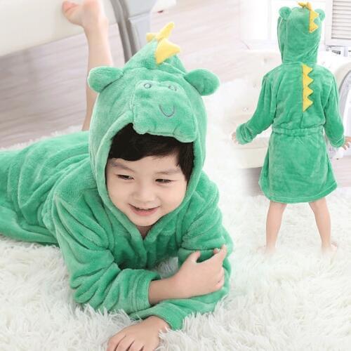 Childrens Bathrobe For Boys Girls Flannel Robes Pajamas Baby Cartoon Hooded Kids Soft Bath Robe Home Wear Toddler Clothes 2-8T