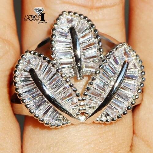 YaYI Fine Jewelry Fashion Princess Claw Set Cut White Cubic Zirconia Silver Color Engagement Wedding Party Leaves Gift Rings