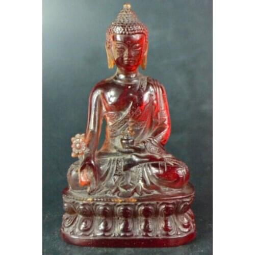 Chinese Collectible Old amber handwork carve buddha sit lotus big vintage Statue